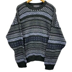 VTG David Taylor Mens Fair Isle Geometric Pattern Sweater XL Green Striped  USA